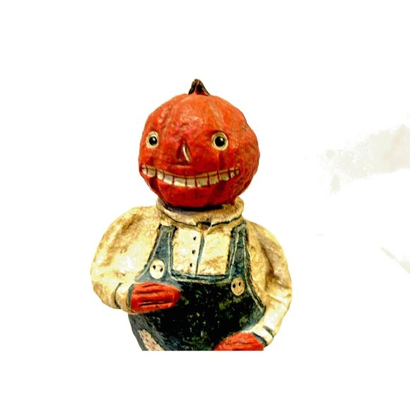 Poliwogg? Pumpkinhead American Folk Art Man Holding Doll Creepy Face 6" - Picture 3 of 9
